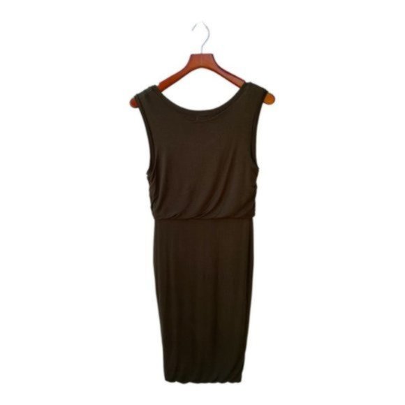 Leith-Nordstrom Olive Green Scoop Neck Bodycon Sleeveless Midi Dress Size S - Picture 2 of 8